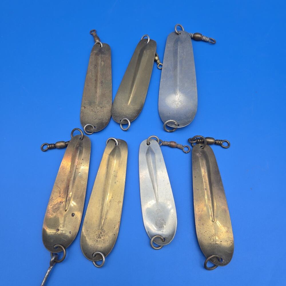 Vtg Diamond Co Trolling Spoon Lure Lot 26pc Brass Copper Size 4 5 6 7 1919 Pat - Picture 7 of 9